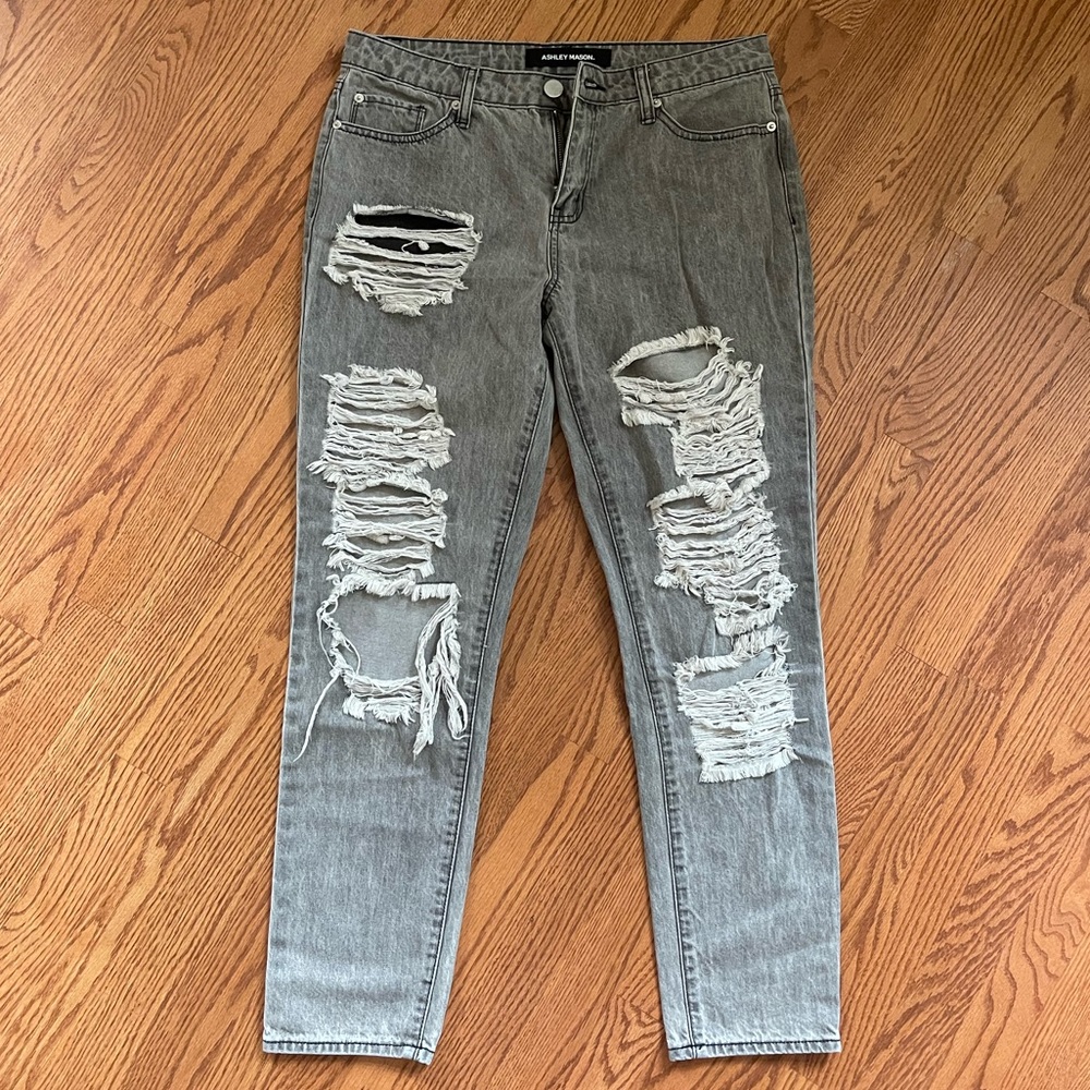 Faded Black Distressed Mom Jeans